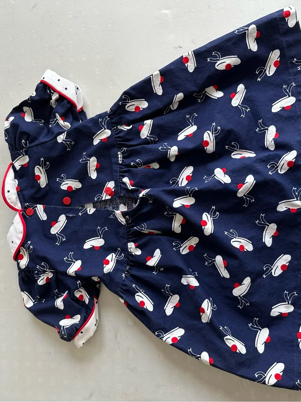 Vintage OshKosh Sailor Beret Hat Girls Dress 3T USA Red White Blue Cotton Bow